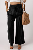 Drawstring Smocked Waist Wide Leg Pants