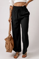 Drawstring Smocked Waist Wide Leg Pants