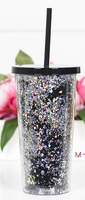 20 oz. Black Holographic Glitter Tumbler with Straw