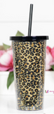 20 oz. Brown Leopard Glitter Tumbler with Straw