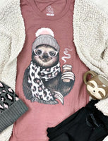 Mauve Sloth with Coffee Shirt