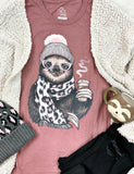 Mauve Sloth with Coffee Shirt