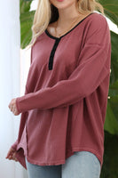 Soft Thermal Tunic Top with Contrast Details (2 color options)