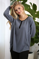 Soft Thermal Tunic Top with Contrast Details (2 color options)